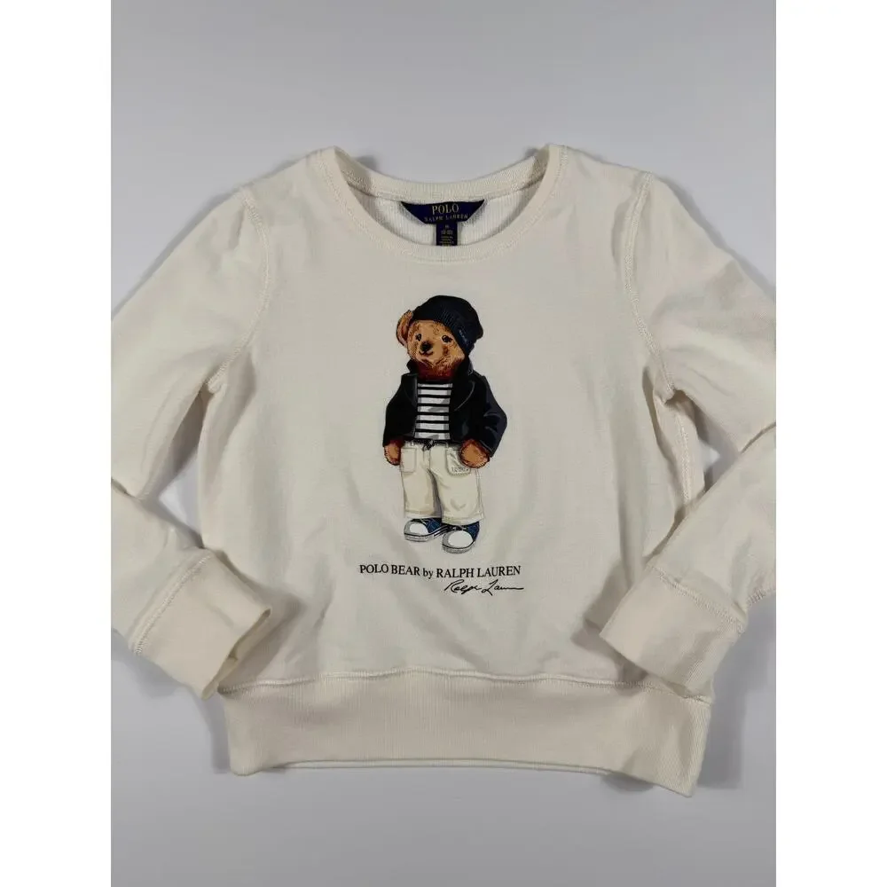Polo Ralph Lauren Polo Bear Graphic Fleece Sweatshirt Cream Size 8-10 Kids